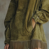 Amalia | Vestido de ante con cuello alto y flecos