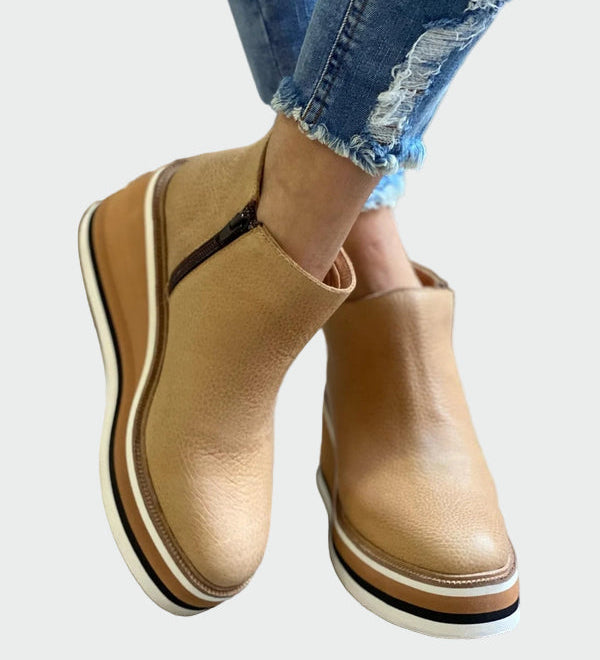 Celia - Elegantes Botines Camel De Cuero Con Plataforma