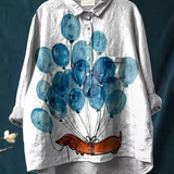 Irene | Blusa Casual con Estampado Artístico de Globos y Perro