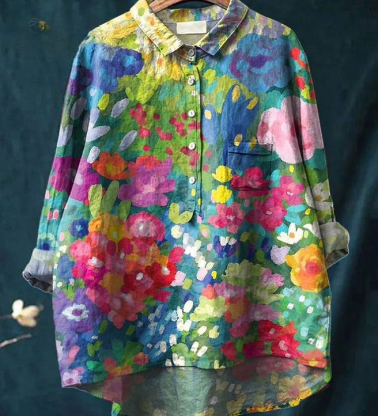 Ana – Camisa de lino con estampado