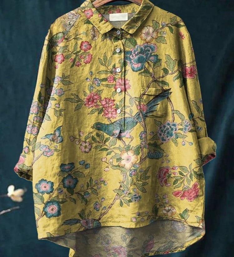 Ana – Camisa de lino con estampado