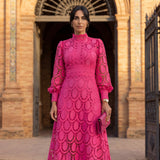 Valeria | Vestido midi de encaje elegante con cuello alto y mangas largas