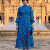 Valeria | Vestido midi de encaje elegante con cuello alto y mangas largas