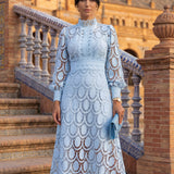 Valeria | Vestido midi de encaje elegante con cuello alto y mangas largas