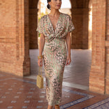 Elena | Vestido midi elegante con escote en V y estampado artístico