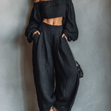Carmen | Conjunto de hombros al descubierto con pantalón ancho