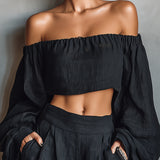 Carmen | Conjunto de hombros al descubierto con pantalón ancho