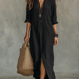 Carmen | Vestido maxi negro holgado con botones