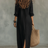 Carmen | Vestido maxi negro holgado con botones