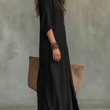 Carmen | Vestido maxi negro holgado con botones