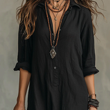 Carmen | Vestido maxi negro holgado con botones