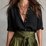 Carmen | Conjunto de dos piezas: camiseta negra y falda midi verde oliva