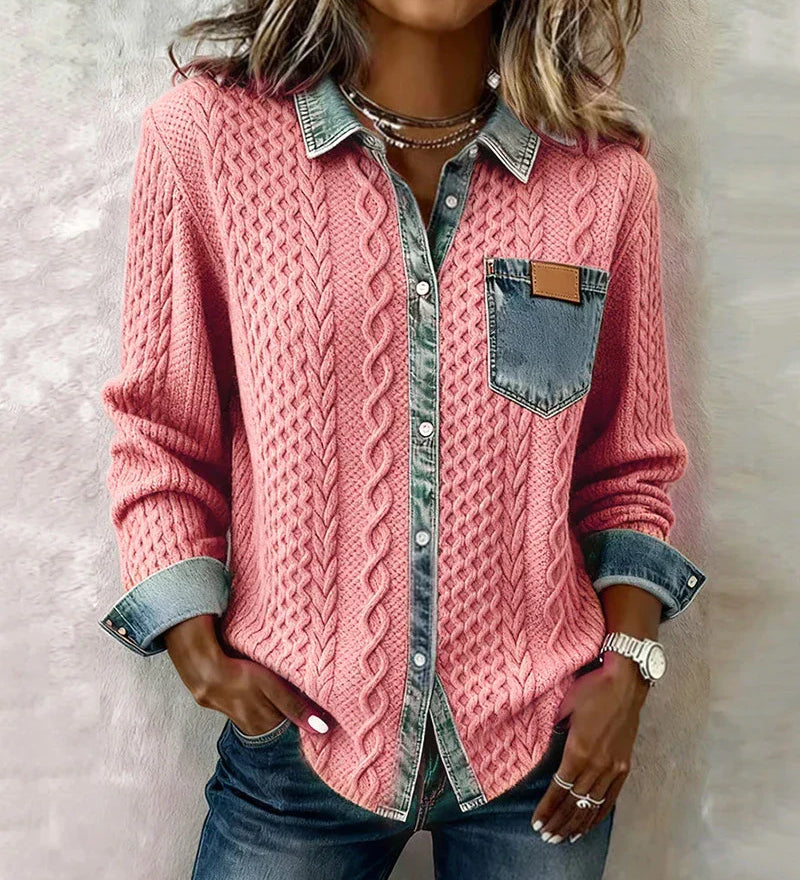 Fátima | Top de Punto con Detalles de Denim