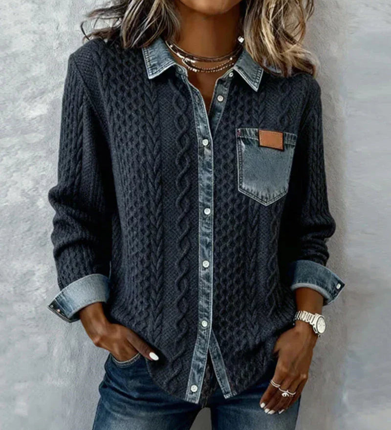 Fátima | Top de Punto con Detalles de Denim