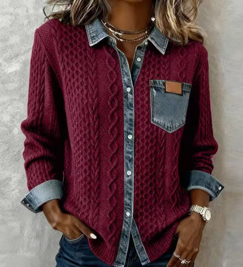 Fátima | Top de Punto con Detalles de Denim