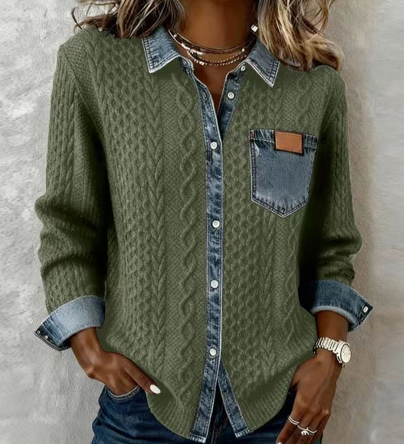 Fátima | Top de Punto con Detalles de Denim