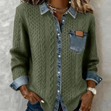 Begoña- Top de Punto con Detalles de Denim