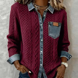 Begoña- Top de Punto con Detalles de Denim