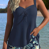 Marina | Tankini a Rayas de Dos Piezas con Pantalón Corto de Playa