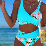 Valentina | Bikini con Estampado Floral Contrastante y Abertura