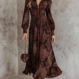 Carmen | Vestido maxi con estampado paisley y realce en la cintura