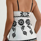 Lucía | Conjunto de Tankini con Estampado de Margaritas y Control de Abdomen