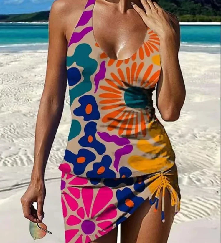 Lucía | Conjunto de Tankini Floral con Diseño que Cubre el Vientre