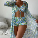Luna | Conjunto de bikini de 3 piezas con estampado