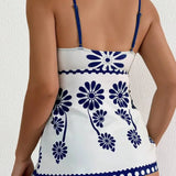 Lucía | Conjunto de Tankini con Estampado de Margaritas y Control de Abdomen