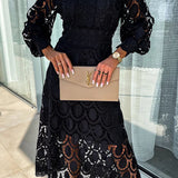 Sofía | Vestido midi de encaje con cuello alto y mangas largas elegantes