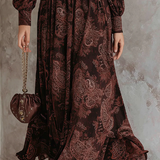 Carmen | Vestido maxi con estampado paisley y realce en la cintura