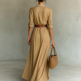 Daniela | Vestido maxi con solapa y mangas largas para mujeres
