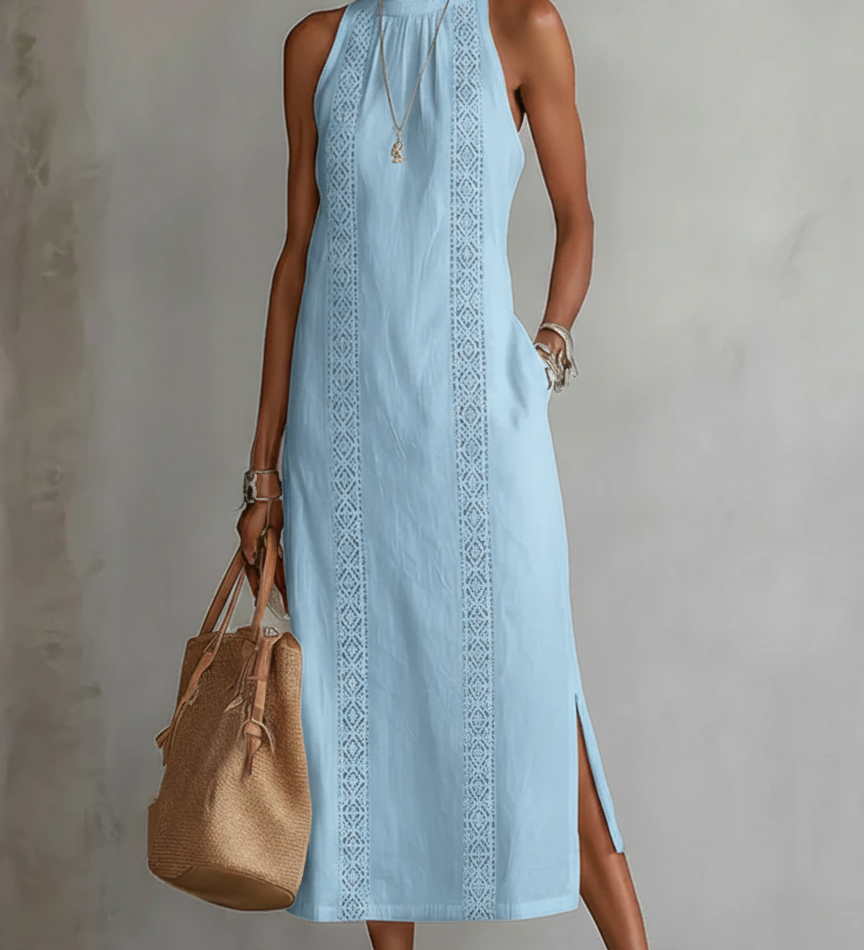 Aurora | Vestido Midi Sin Mangas con Detalles de Encaje