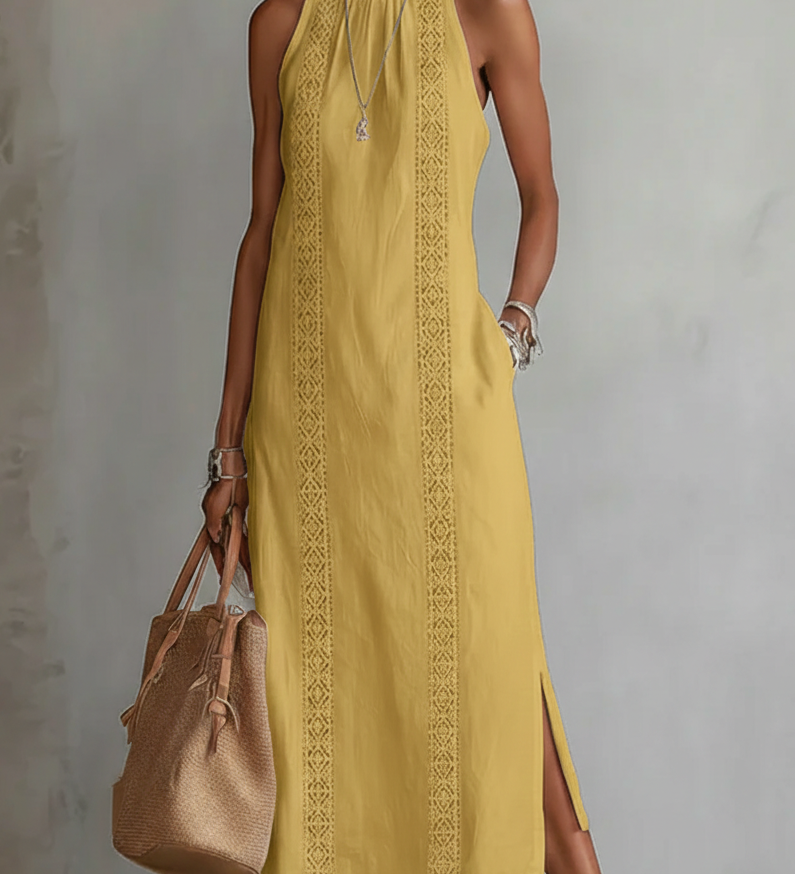 Aurora | Vestido Midi Sin Mangas con Detalles de Encaje