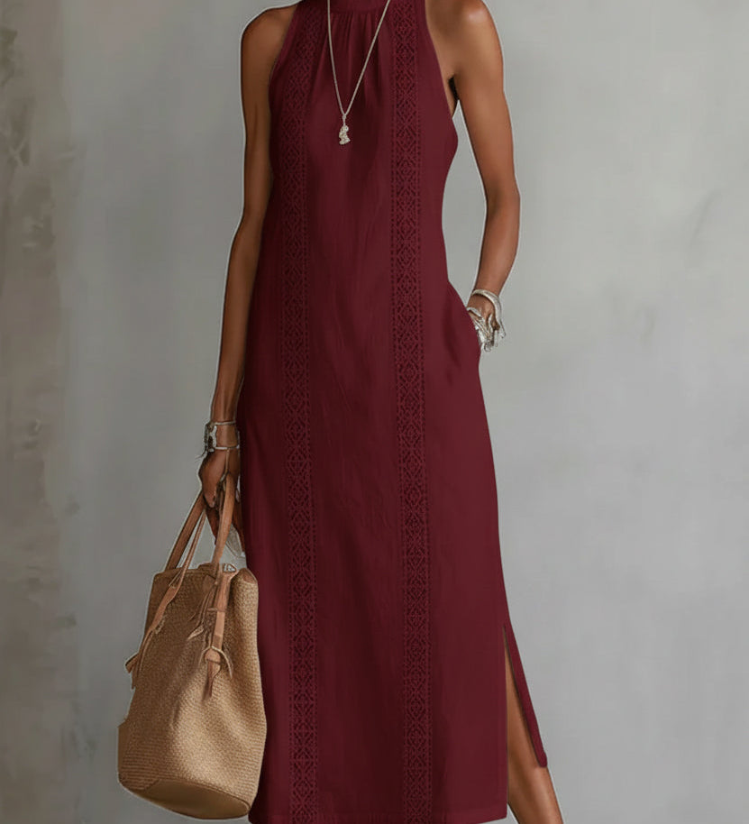 Aurora | Vestido Midi Sin Mangas con Detalles de Encaje