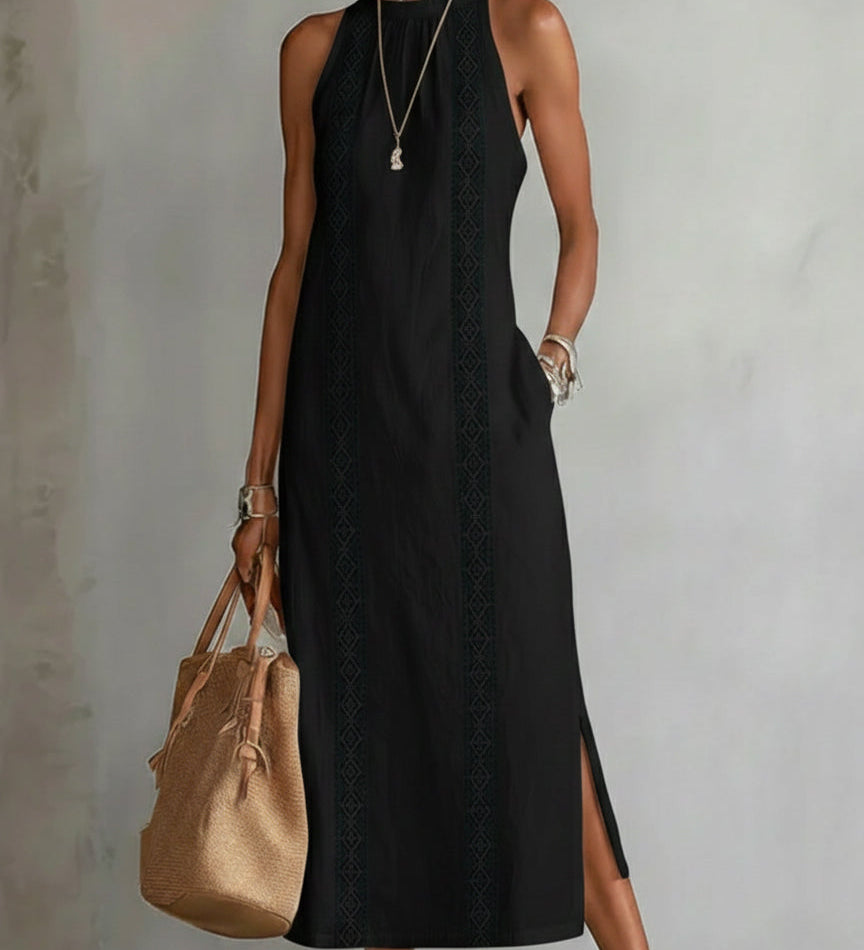 Aurora | Vestido Midi Sin Mangas con Detalles de Encaje